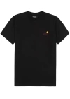 Carhartt Black Cotton T-shirt With Gold Embroidered Logo In Black