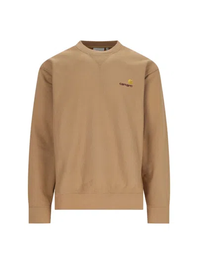 Carhartt 'american Script Sweat' Crew Neck Sweatshirt In Brown