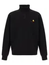 Carhartt American Script Cotton-blend Jersey Half-zip Sweatshirt In Black