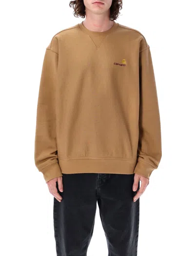 Carhartt Amel Cotton Blend American Script Sweat In Beige
