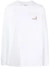 Carhartt Fleeced Cotton American Script Crew-neck Sweatshirt With Emb In White