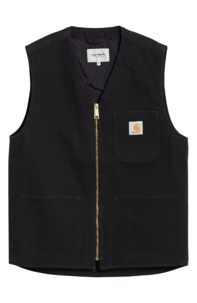 Carhartt Arbor Organic Cotton Zip Vest In Black Aged Canvas