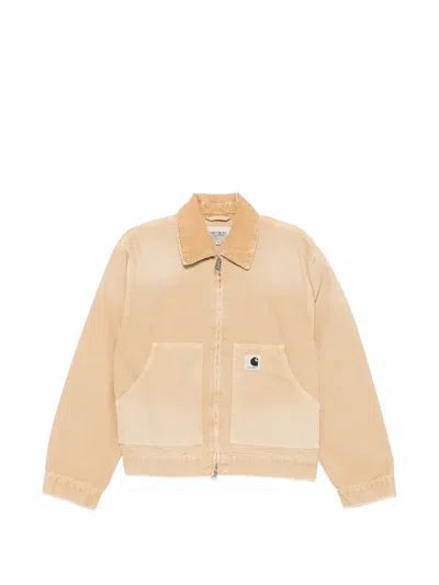 Carhartt Arcan Logo-patch Zip-up Cotton Jacket In Neutral