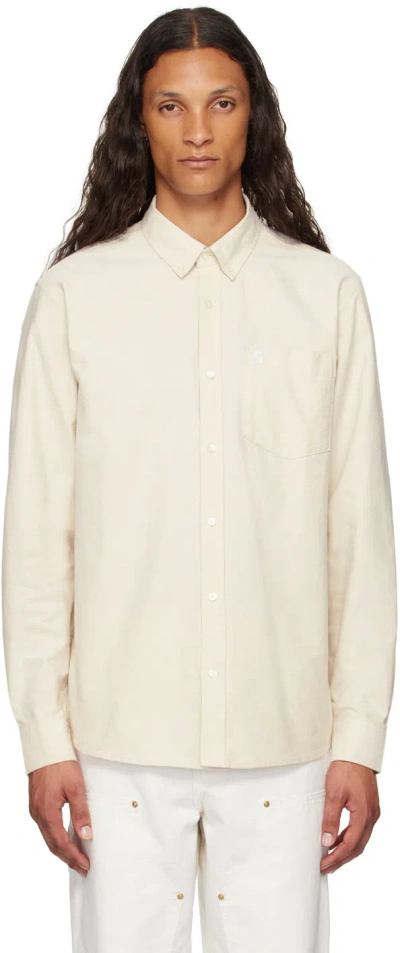 Carhartt Button-down Collar Logo-embroidered Cotton Oxford Shirt In Neutrals