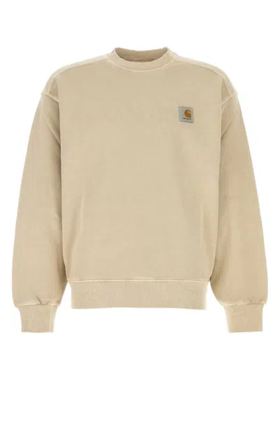 Carhartt Beige Crewneck Logo Sweatshirt In Fleur De Sel
