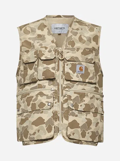 CARHARTT BEIGE PRINTED POPLIN IRWIN VEST