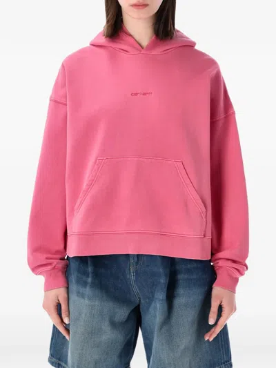 Carhartt Benton Logo-embroidered Pouch-pocket Hoodie In Pink
