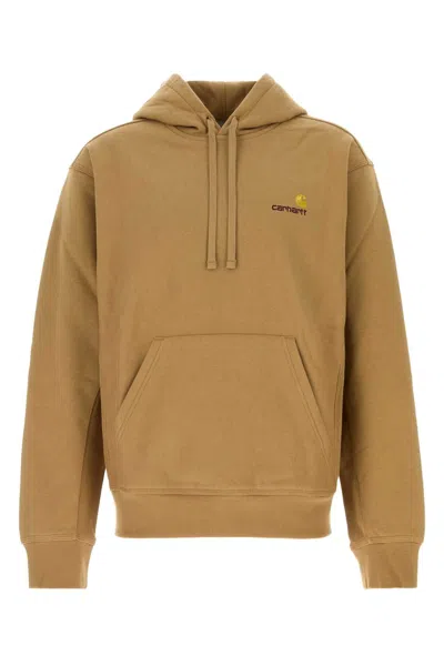 Carhartt Biscuit Cotton Hooded American Script Sweat In Brown