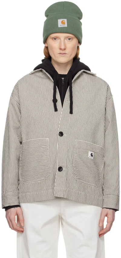 Carhartt Black & Off-white Haywood Denim Coat In Haywood Stripe