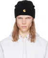 Carhartt Logo-patch Beanie Hat In 00fxx Black / Gold