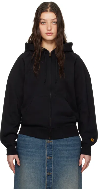 Carhartt Black Chase Hoodie In Black / Gold