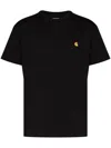 Carhartt Black Cotton T-shirt With Gold Embroidered Logo In Black