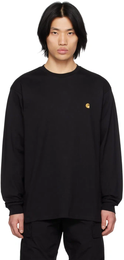 Carhartt Black Chase Long Sleeve T-shirt In 00f Black / Gold