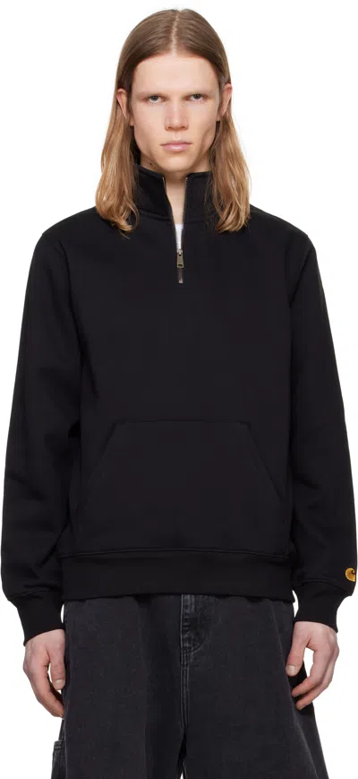 Carhartt Black Chase Neck Zip Sweatshirt In 00fxx Black / Gold