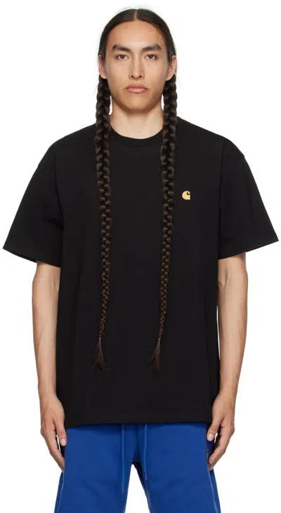 Carhartt Black Chase T-shirt In 00f Black / Gold