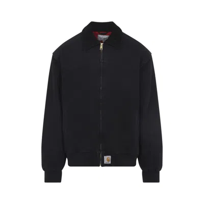 Carhartt Santa Fe Bomber Jacket Front Pockets Ribbed Cuffs In Black