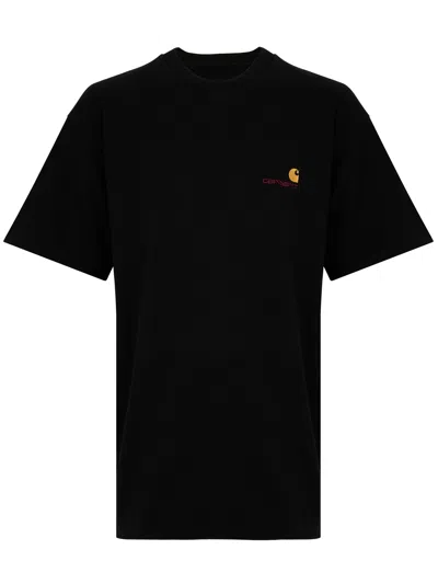 Carhartt Black Cotton T-shirt With Embroidered Gold Logo  Wip