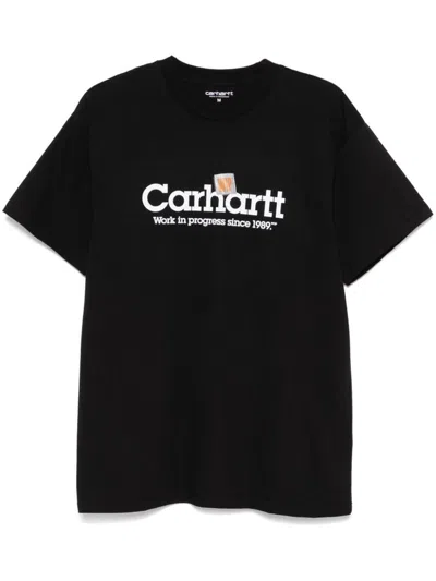 CARHARTT BLACK COTTON T-SHIRT WITH WHITE PRINT