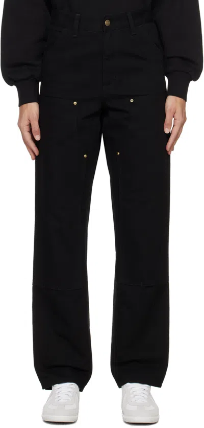 Carhartt Black Double Knee Trousers In Black Rinsed