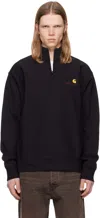 Carhartt American Script Cotton-blend Jersey Half-zip Sweatshirt In 89xx Black