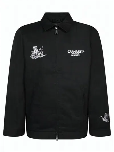Carhartt Black Jacket With Structured Collar And Intricate Embroidery