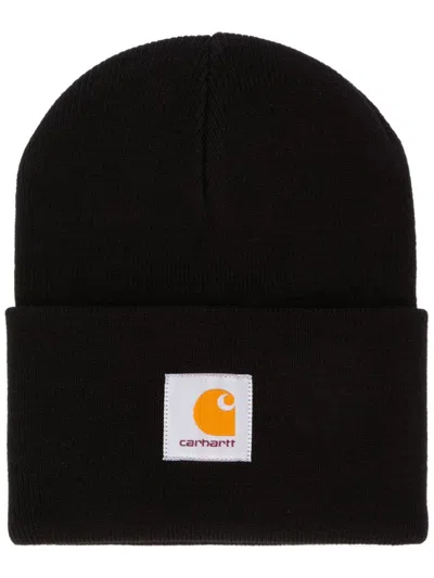 CARHARTT MEN BLACK LOGO BEANIE HAT, ONESIZE LUXURY HATS FOR MEN DARVEYS