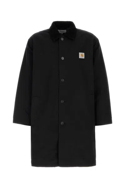 CARHARTT MEN BLACK LOGO CORDUROY COLLAR JACKET, S LUXURY JACKETS FOR MEN DARVEYS