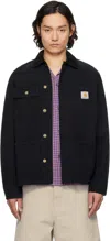 Carhartt Michigan Coat Cotton Long Jacket In 00e4o Black / Black