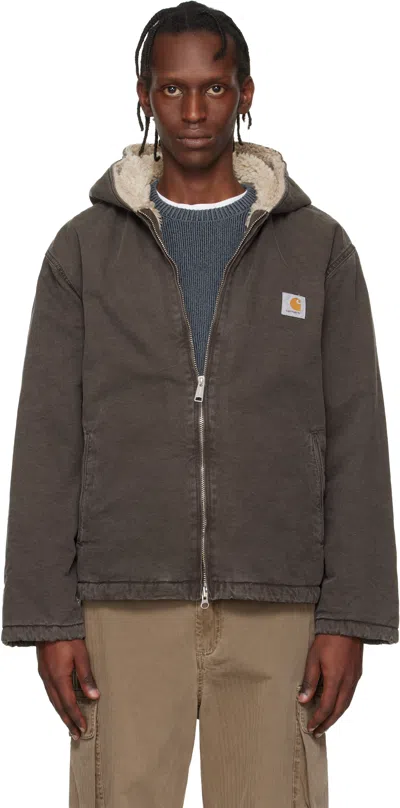 Carhartt Contrast Lined Cotton Hooded Jacket With Zip Closure In Brown