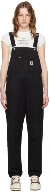 Carhartt Black Denim Overalls With Pocket In Black Garment Dyed