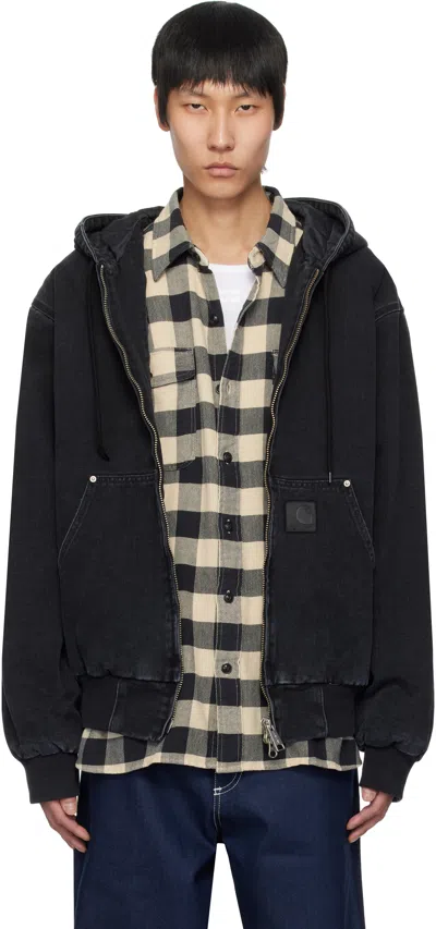 Carhartt Black Og Active Rivet Denim Jacket In 8906 Black Stone Was