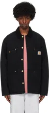 Carhartt Michigan Corduroy-trimmed Organic Cotton-canvas Chore Jacket In 00e3k Black / Black