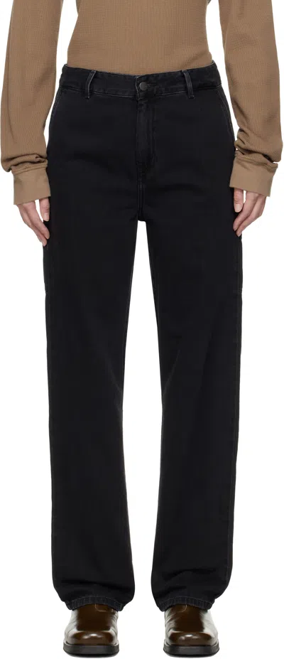 Carhartt Straight Leg Pants With Belt Loops And Pockets In Black Stone Was