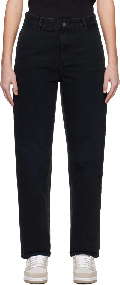 Carhartt Black Pierce Trouseres In Stone Canvas Black