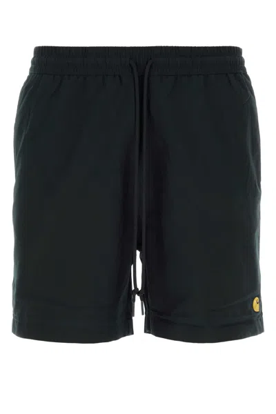 Carhartt Navy Blue Polyester Chase Swim Trunk In Blackgold