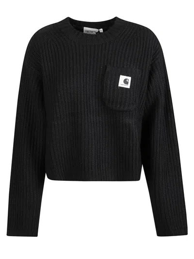 Carhartt Wip Mira Logo Patch Crewneck Jumper In Black