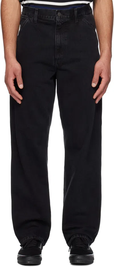 Carhartt Straight Leg Denim Trousers Pockets In Black