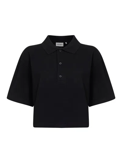 Carhartt Black W' S/s  Script Cropped Polo Shirt
