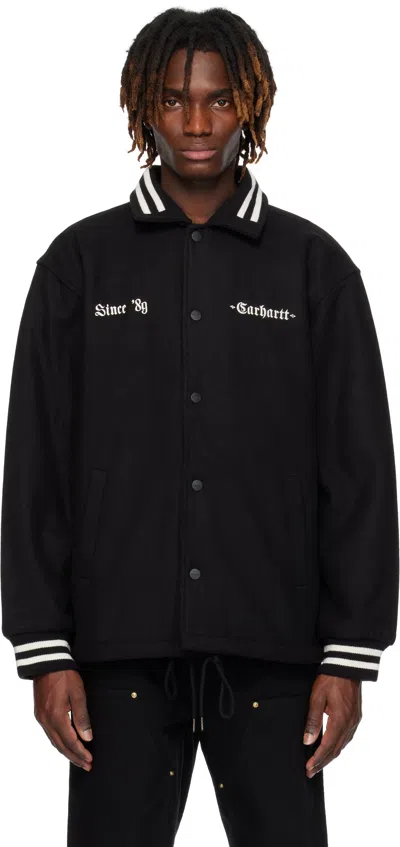 Carhartt Black Wool Coach Bomber Jacket In K02xx Black / Wax