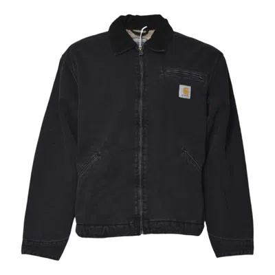 CARHARTT BLACK ZIP-UP JACKET WITH CLASSIC COLLAR AND LOGO DETAIL