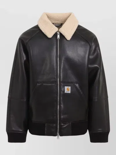 Carhartt Blazer Front Pocket Ribbed Trims Shearling Collar In Black