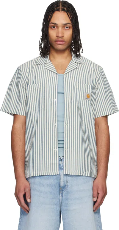 Carhartt Leavel Striped Cotton Bowling Shirt In Blue