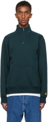 Carhartt Blue Chase Neck Zip Sweatshirt In 2d0xx Duck Blue / Go