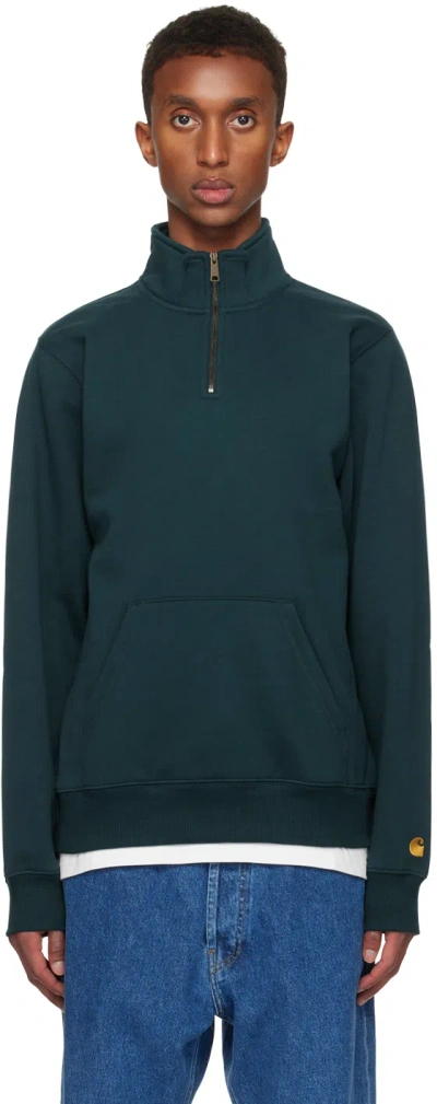 Carhartt Blue Chase Neck Zip Sweatshirt In 2d0xx Duck Blue / Go