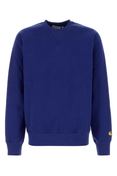 Carhartt Ribbed Cuffs And Hem Chase Sweat In Blue