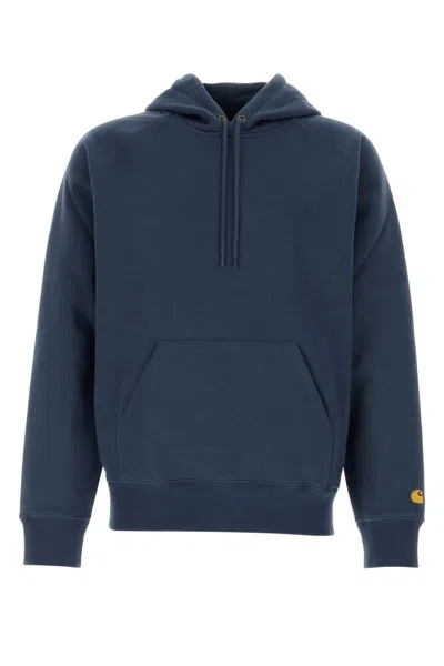 CARHARTT BLUE COTTON BLEND HOODED CHASE SWEAT