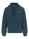Carhartt Blue Cotton Hoodie With Front Embroidered Logo In Blue
