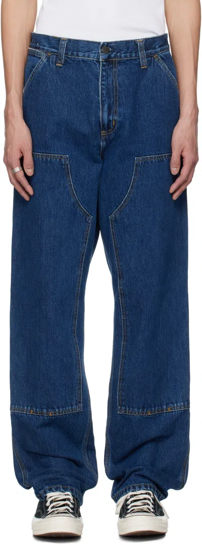Carhartt Blue Double Knee Jeans In 0106 Blue Stone Wash