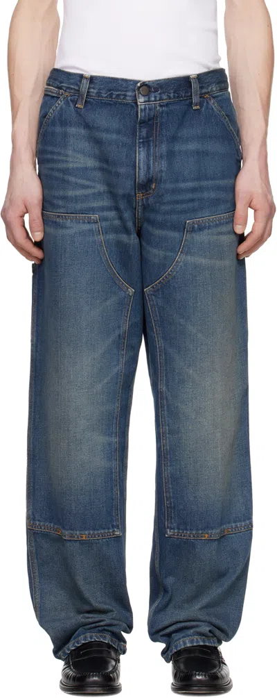 Carhartt Blue Double Knee Jeans In 014q Blue Worn Used