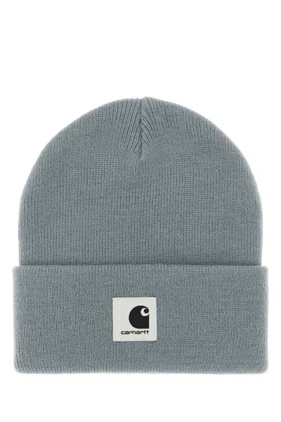 Carhartt Blue Logo Beanie Hat In Gray